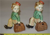 (2) Vtg Occupied Japan Porcelain Bellhop Boy Figs