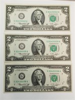 OF) 3 CONSECUTIVE AU UNC 1976 $2 Federal reserve
