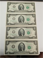 OF) 4 CONSECUTIVE AU UNC 1976 $2 Federal reserve
