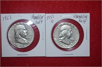 1951 & 1951-D Franklin Silver Dollars