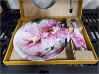 Orchid cake plate, server boxed set