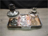 Pair of Kerosene Lamps - 1 Glass & 1 Metal