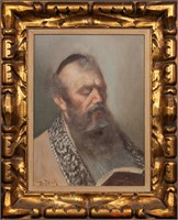 Judaica Rabbi Oil on Canvas Signed illegible