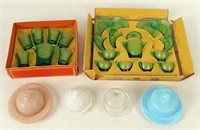 Green Akro Agate Sets and Miniature Butter Dishes