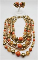 (H) vtg Beaded Necklace (14" long) and Clip-on