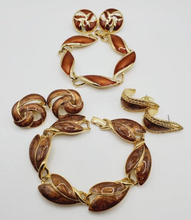 (H) Trifari Brown Enamel Bracelets (7" long) with