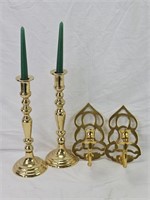 2 Pair Heavy Brass Wall & Table Candlestick