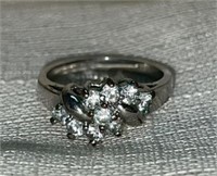 Silver Tone Clear Crystals Ladies Ring