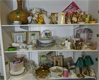 3 Shelves Of Household Items. Decorative Vase,