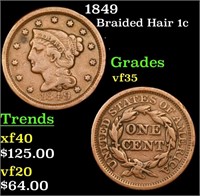 1849 Braided Hair Large Cent 1c Grades vf++