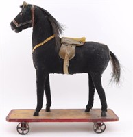 Antique Black Pull Toy Horse