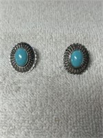 STERLING SILVER TURQUOISE EARRINGS 1 INCH