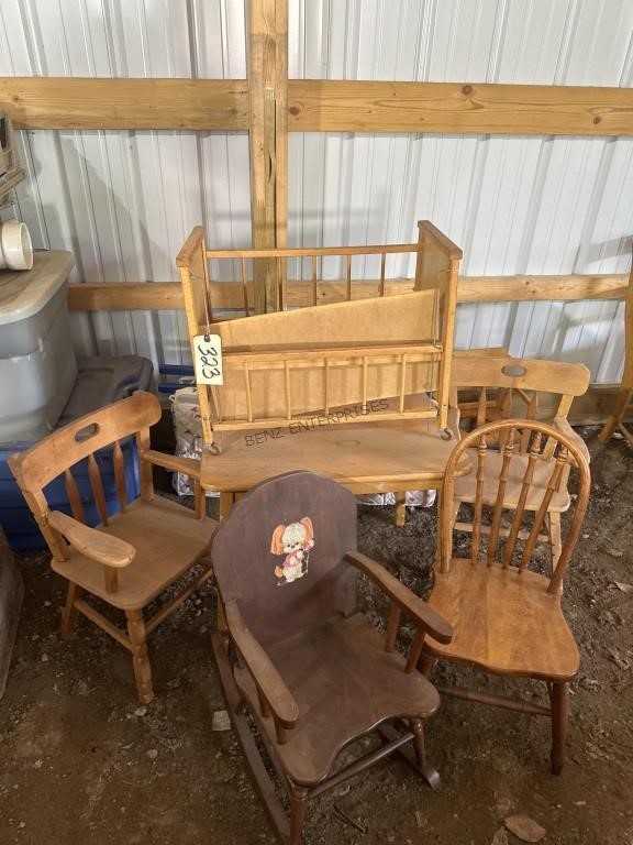 CHILDS TABLE, CHAIRS , 2 CRIBS