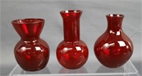 Trio of Miniature Glass Red Vases