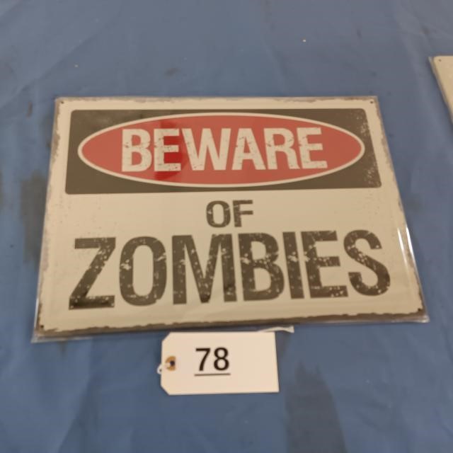 Beware of the Zombies Tin Sign - New