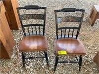 L. HITCHCOCK PAIR OF WOODEN CHAIRS