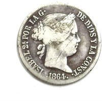 1864 20 Cents F / VF Spanish Philippines RARE KEY