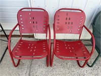 Pair of Red Metal Lawn Chairs