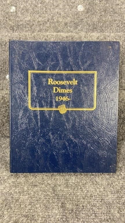 Roosevelt Dime Book with many clad dimes