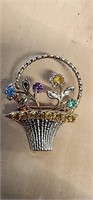 BEAUTIFUL BASKET OF FLOWERS RHINESTONE BROOCH