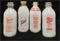 (4) Vintage 1 Qt Dairy Bottles