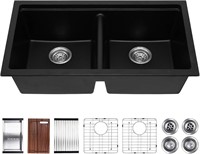 Davivy 33x18 Black Granite Kitchen Sink