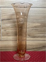 Vintage etched crystal flower vase 9.5" tall
