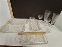 Pressed Glass Snack Trays w/Cups, Pilsner
