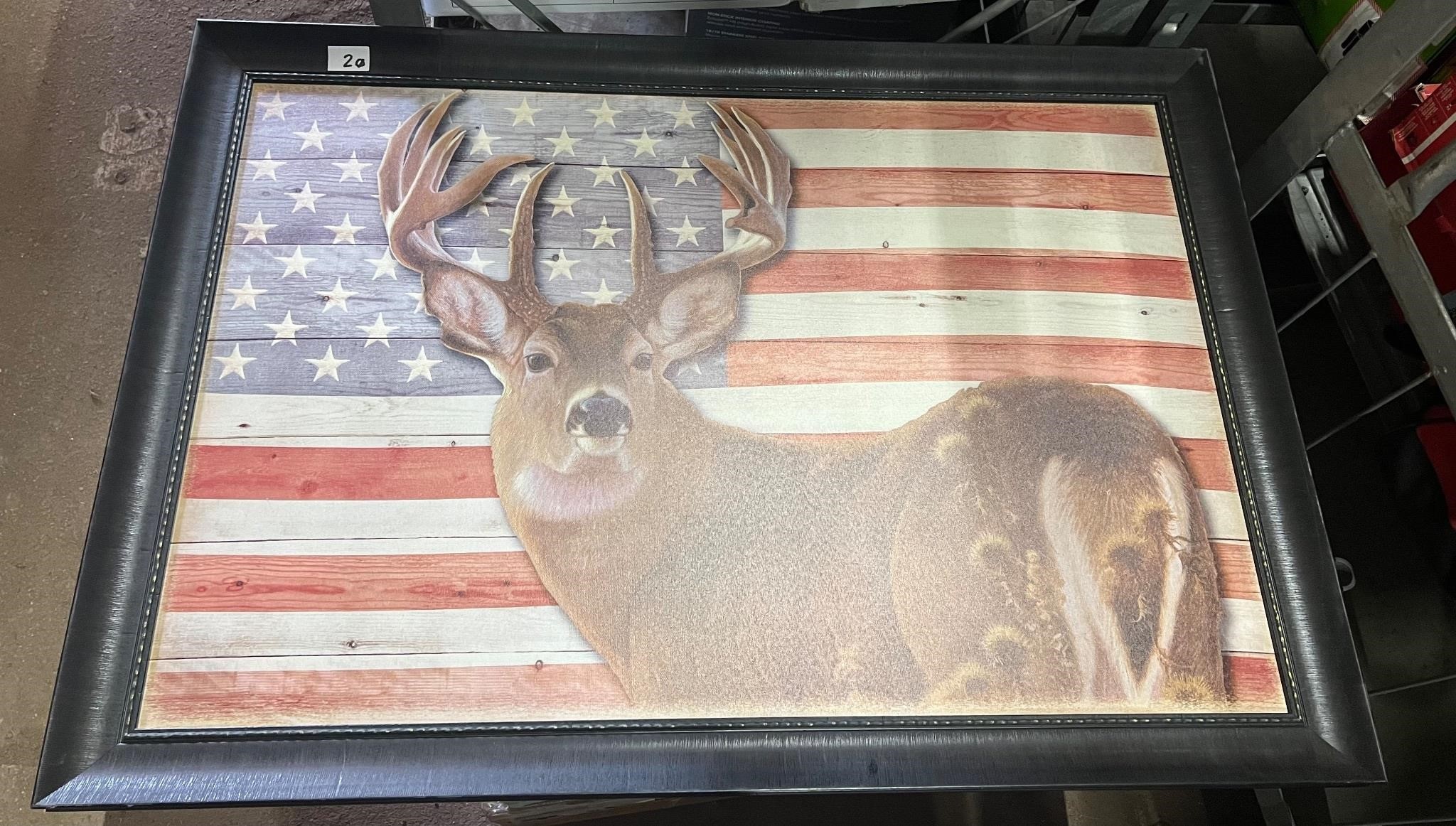 Framed Canvas, 24x36 Deer/American Flag