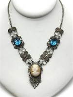 Antique 1880's Silver Filigree Cameo Necklace