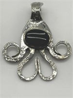 Vintage Black Onyx Silver Tone Figural Pendant