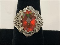Sterling Orange Stone Ring Marked CP 8.0gr TW