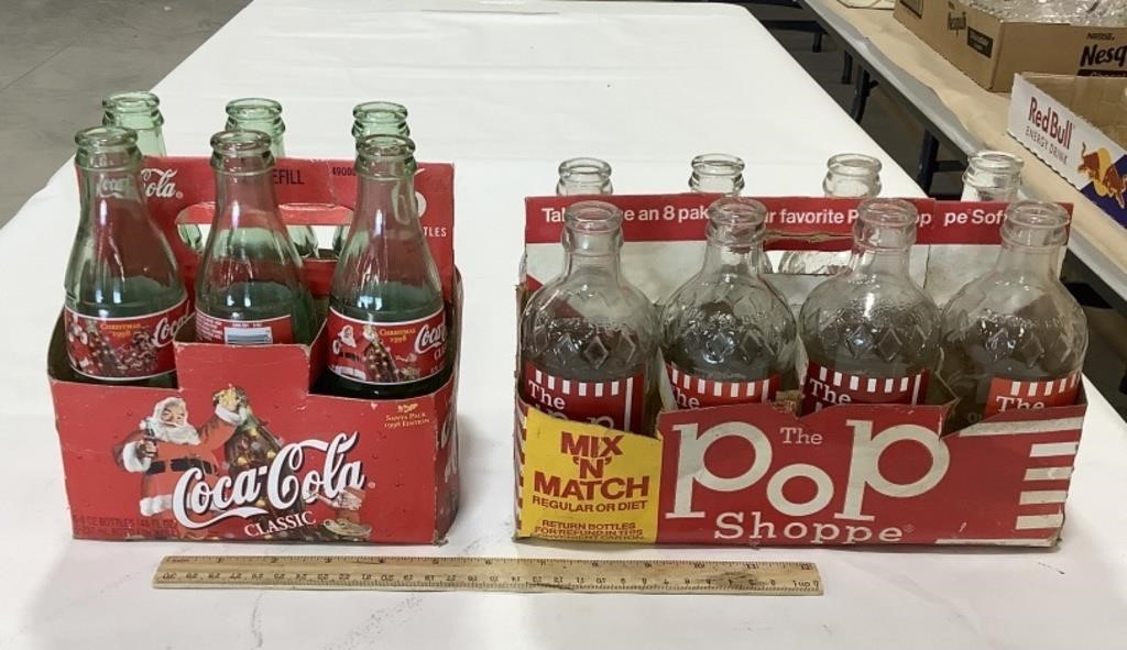 8 The Pop Shoppe glass bottles & 6 Coca-Cola