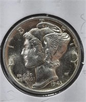 1943  Mercury Dime  MS65