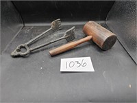 Wood Mallet, Metal Tongs