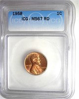 1958 Cent ICG MS67 RD LISTS $400