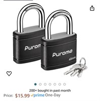 Puroma 2 Pack Keyed Padlock with 3 Keys, 40mm