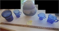 5 pc Cobalt blue glass Pasabahce vase pitcher more