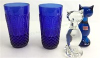 Viking Art Glass Cats, Avon Royal Sapphire Cups