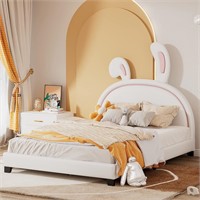 FULL White Bunny Ears Upholstered Bed Frame