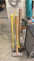 4 sledge hammers & an ax