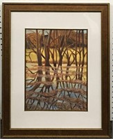 Framed Watercolor Of Trees