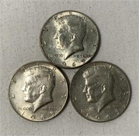 (3) 1965 No Mint Mark Kennedy Half Dollars