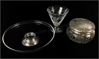 (3) Glass & Sterling Cup, Dish, Powder Jar