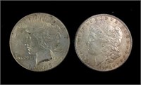 1935 Peace & 1886 Morgan Silver Dollar Coins