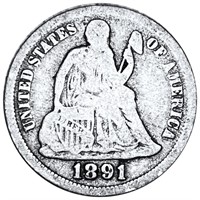 1891 Seated Liberty Dime NICELY CIRCULATED