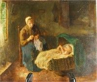 19th CENTURY DUTCH "MOTHER & CHILD" OIL ON BOARD