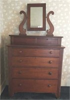 EARLY WALNUT DRESSER W/6 DRAWERS AND MIRROR