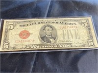 1928 B Series Red Seal $5 Bill-Very Fine