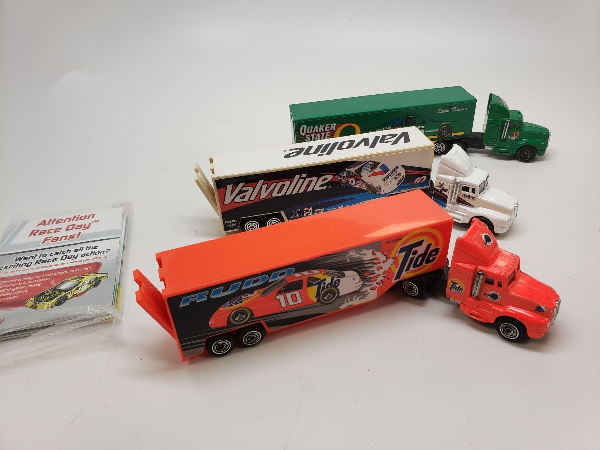 Three Mini NASCAR transports & Car Building Cards